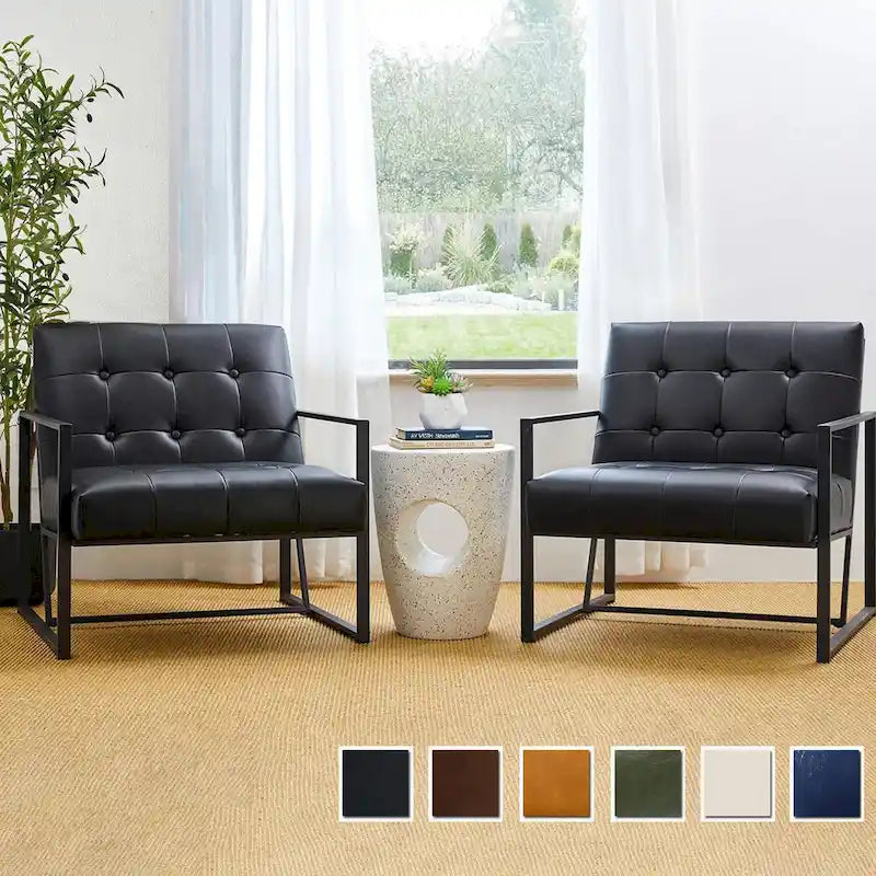 Fauteuil d'appoint capitonné en similicuir de style Mid-Century marron/noir/vert foncé/cadre jaune chromé/camel/crème/vert chasseur/bleu marine – usage unique