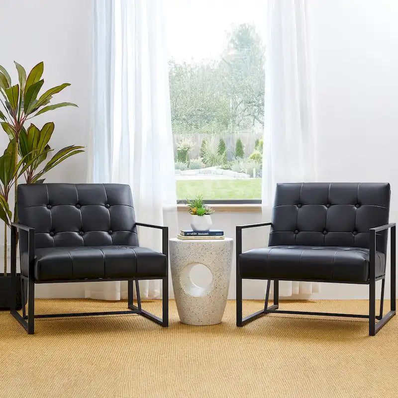 Fauteuil d'appoint capitonné en similicuir de style Mid-Century marron/noir/vert foncé/cadre jaune chromé/camel/crème/vert chasseur/bleu marine – usage unique