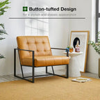 Fauteuil d'appoint capitonné en similicuir de style Mid-Century marron/noir/vert foncé/cadre jaune chromé/camel/crème/vert chasseur/bleu marine – usage unique