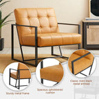 Fauteuil d'appoint capitonné en similicuir de style Mid-Century marron/noir/vert foncé/cadre jaune chromé/camel/crème/vert chasseur/bleu marine – usage unique