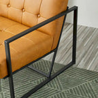 Fauteuil d'appoint capitonné en similicuir de style Mid-Century marron/noir/vert foncé/cadre jaune chromé/camel/crème/vert chasseur/bleu marine – usage unique