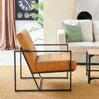 Fauteuil d'appoint capitonné en similicuir de style Mid-Century marron/noir/vert foncé/cadre jaune chromé/camel/crème/vert chasseur/bleu marine – usage unique