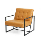 Fauteuil d'appoint capitonné en similicuir de style Mid-Century marron/noir/vert foncé/cadre jaune chromé/camel/crème/vert chasseur/bleu marine – usage unique
