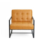 Fauteuil d'appoint capitonné en similicuir de style Mid-Century marron/noir/vert foncé/cadre jaune chromé/camel/crème/vert chasseur/bleu marine – usage unique