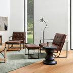 Fauteuil d'appoint capitonné en similicuir de style Mid-Century marron/noir/vert foncé/cadre jaune chromé/camel/crème/vert chasseur/bleu marine – usage unique