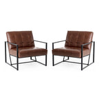 Fauteuil d'appoint capitonné en similicuir de style Mid-Century marron/noir/vert foncé/cadre jaune chromé/camel/crème/vert chasseur/bleu marine – usage unique