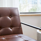 Fauteuil d'appoint capitonné en similicuir de style Mid-Century marron/noir/vert foncé/cadre jaune chromé/camel/crème/vert chasseur/bleu marine – usage unique