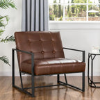 Fauteuil d'appoint capitonné en similicuir de style Mid-Century marron/noir/vert foncé/cadre jaune chromé/camel/crème/vert chasseur/bleu marine – usage unique