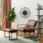 Fauteuil d'appoint capitonné en similicuir de style Mid-Century marron/noir/vert foncé/cadre jaune chromé/camel/crème/vert chasseur/bleu marine – usage unique