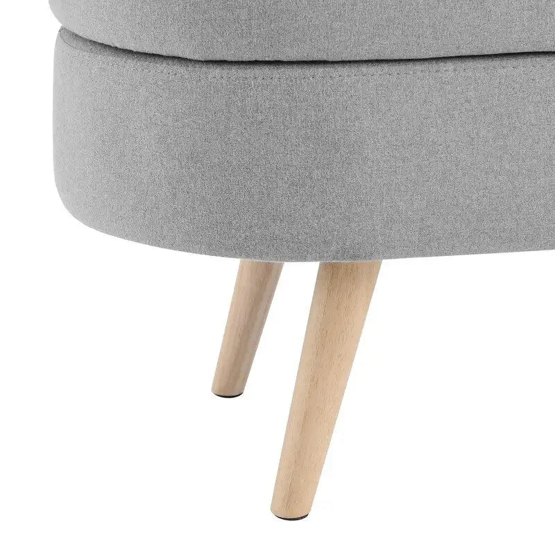 Banc de rangement capitonné en lin blanc/beige/gris avec pieds en bois massif - Utilisation unique