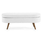 Banc de rangement capitonné en lin blanc/beige/gris avec pieds en bois massif - Utilisation unique