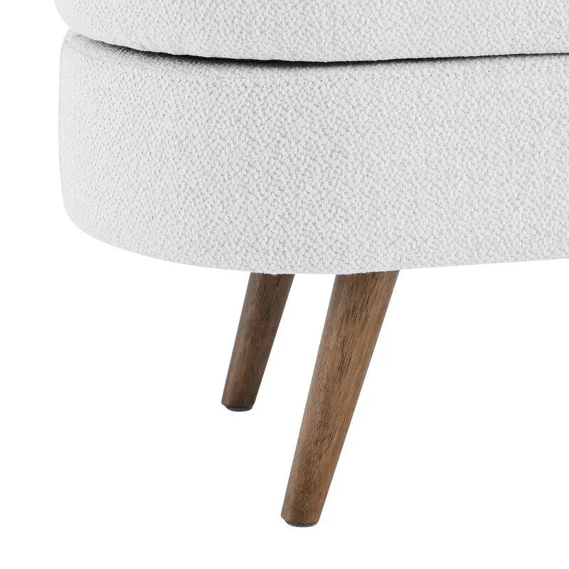 Banc de rangement capitonné en lin blanc/beige/gris avec pieds en bois massif - Utilisation unique