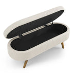 Banc de rangement capitonné en lin blanc/beige/gris avec pieds en bois massif - Utilisation unique