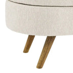 Banc de rangement capitonné en lin blanc/beige/gris avec pieds en bois massif - Utilisation unique
