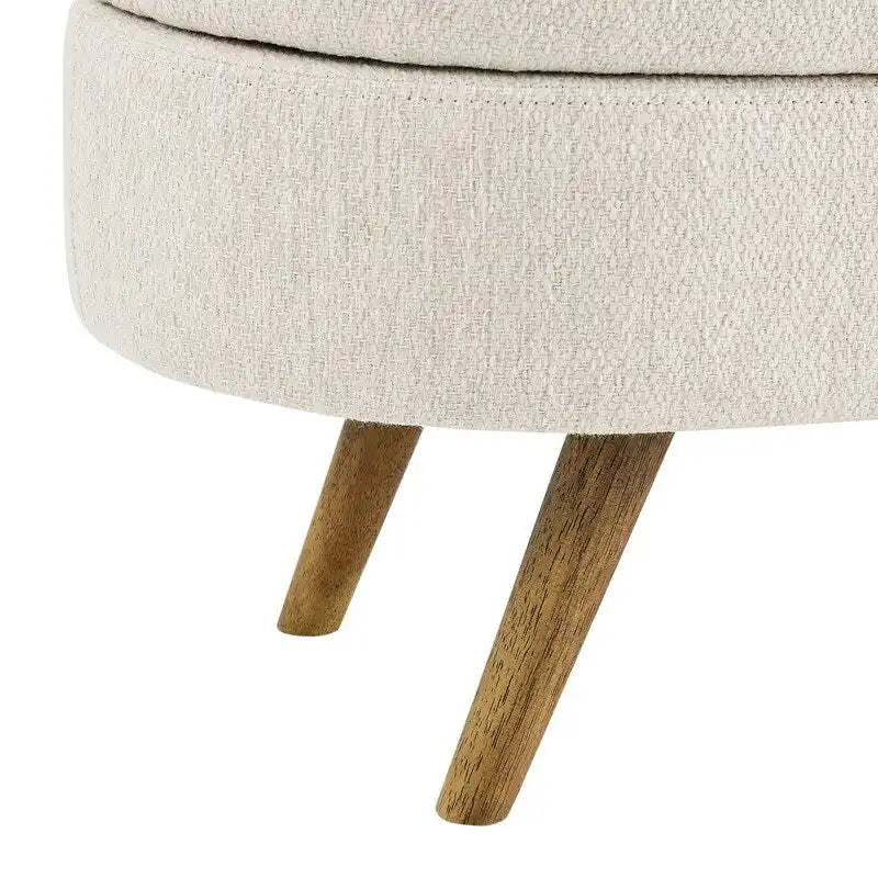 Banc de rangement capitonné en lin blanc/beige/gris avec pieds en bois massif - Utilisation unique
