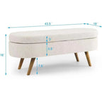 Banc de rangement capitonné en lin blanc/beige/gris avec pieds en bois massif - Utilisation unique