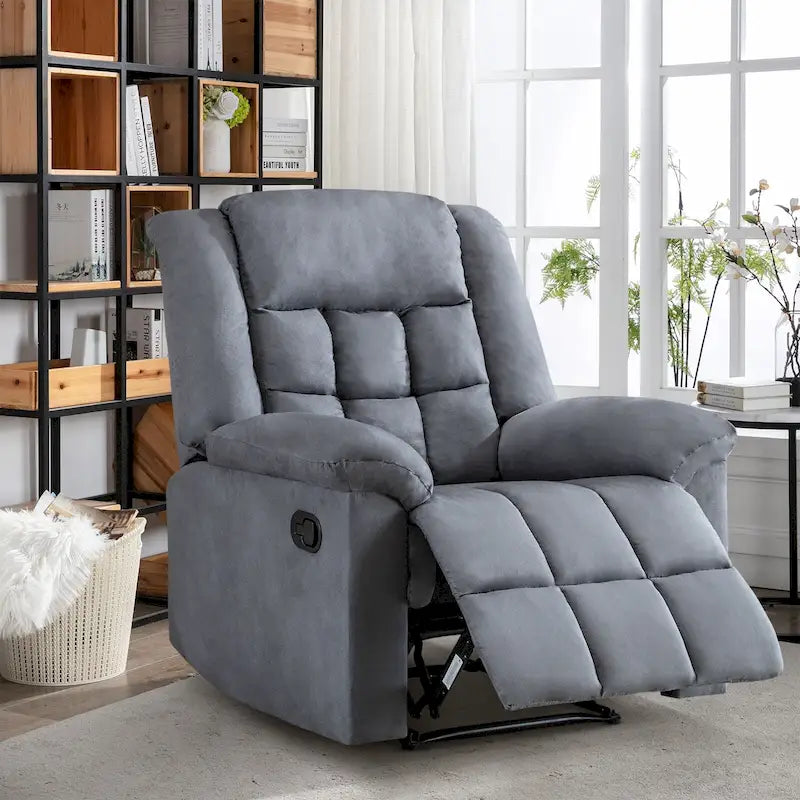 Fauteuil inclinable à bascule manuel, classique, rembourré et doux, gris/marron – Usage unique
