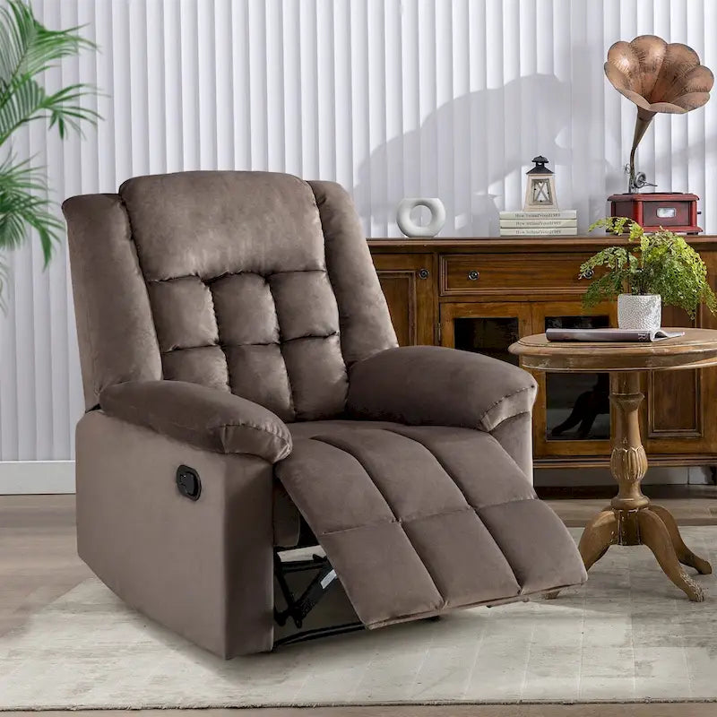 Fauteuil inclinable à bascule manuel, classique, rembourré et doux, gris/marron – Usage unique