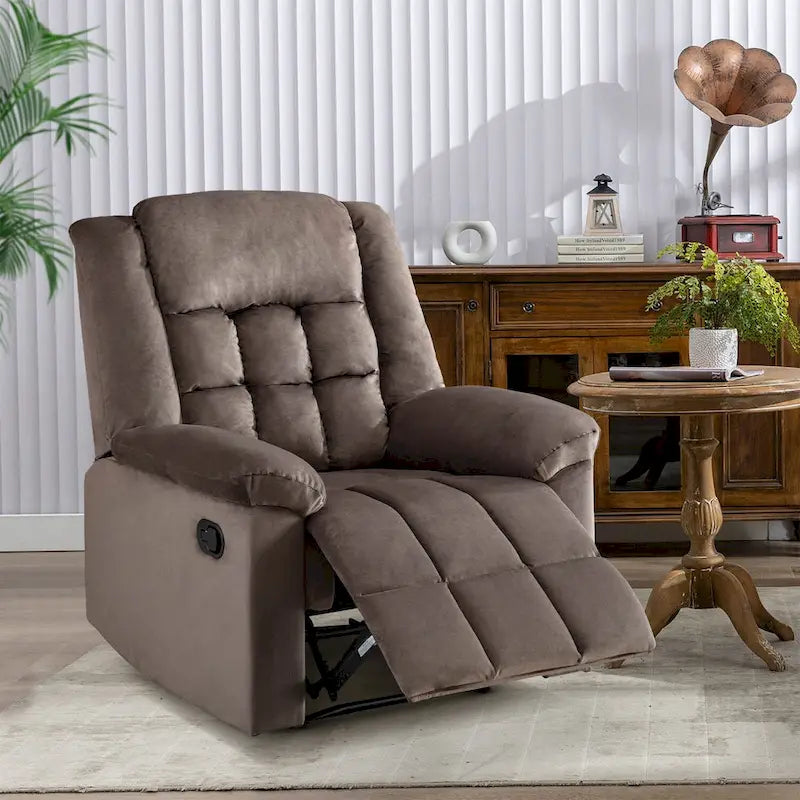 Fauteuil inclinable à bascule manuel, classique, rembourré et doux, gris/marron – Usage unique