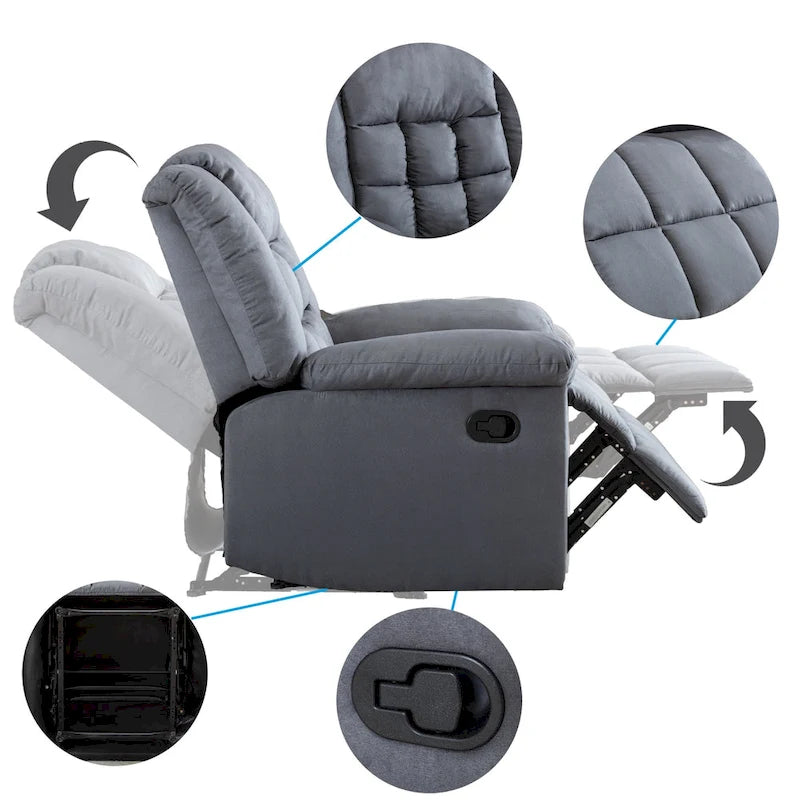 Fauteuil inclinable à bascule manuel, classique, rembourré et doux, gris/marron – Usage unique