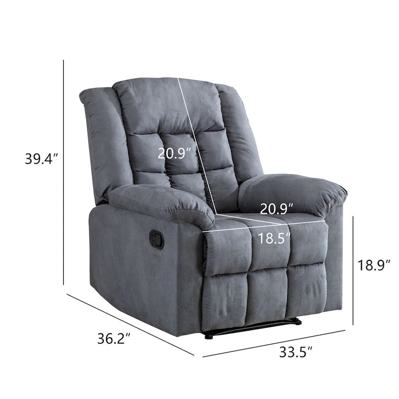 Fauteuil inclinable à bascule manuel, classique, rembourré et doux, gris/marron – Usage unique