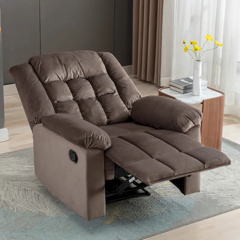 Fauteuil inclinable à bascule manuel, classique, rembourré et doux, gris/marron – Usage unique