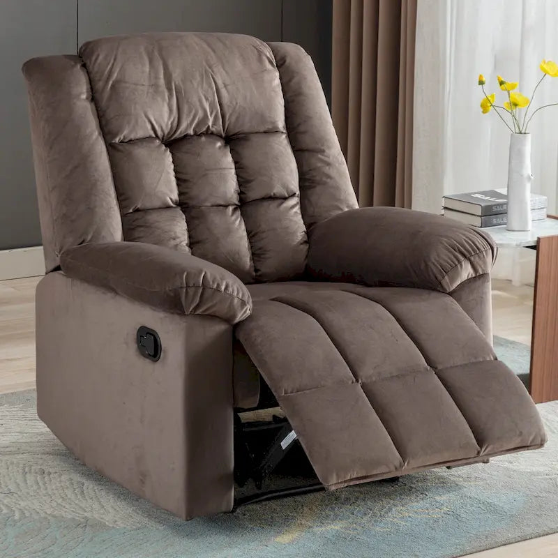Fauteuil inclinable à bascule manuel, classique, rembourré et doux, gris/marron – Usage unique