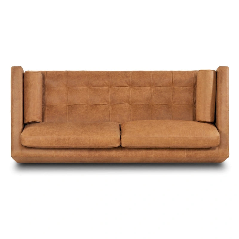 Canapé en cuir italien Madagascar Cacao / Tan Cognac / Bleu Nuit / Noir Onyx / Gris Ardoise / Marron Cacao / Vert Olivine avec coussins en plumes et duvet - 3 places