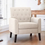 LUE BONA Mid-Century Modern Upholstered Linen Fabric Button Tufted Accent Chair - 28.5 W X 27.25 D X 33.75 H