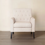 Fauteuil d'appoint capitonné mi-siècle beige / blé / vert avocat / lin gris - Usage unique