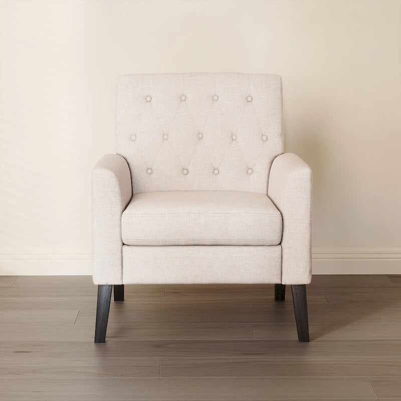 Fauteuil d'appoint capitonné mi-siècle beige / blé / vert avocat / lin gris - Usage unique