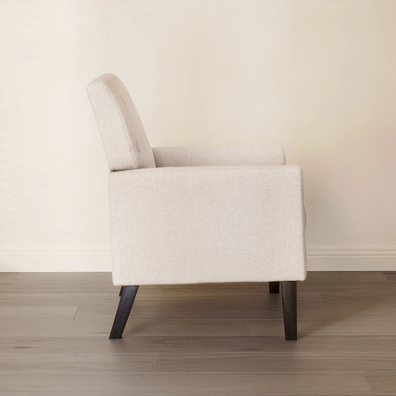 Fauteuil d'appoint capitonné mi-siècle beige / blé / vert avocat / lin gris - Usage unique