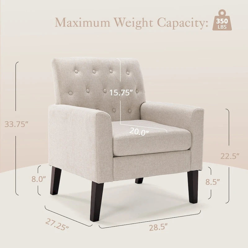 Fauteuil d'appoint capitonné mi-siècle beige / blé / vert avocat / lin gris - Usage unique
