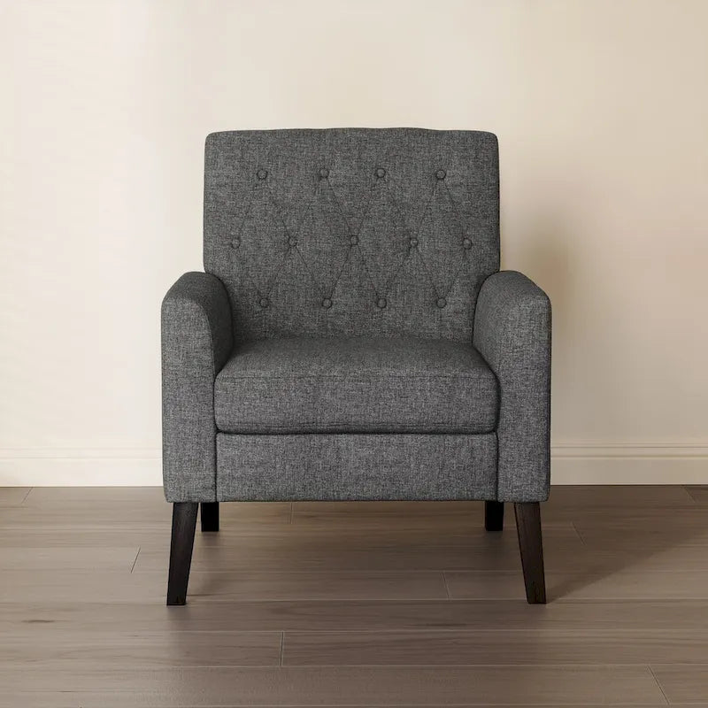 Fauteuil d'appoint capitonné mi-siècle beige / blé / vert avocat / lin gris - Usage unique