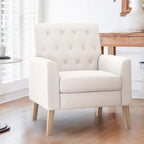 Fauteuil d'appoint capitonné mi-siècle beige / blé / vert avocat / lin gris - Usage unique