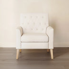 Fauteuil d'appoint capitonné mi-siècle beige / blé / vert avocat / lin gris - Usage unique