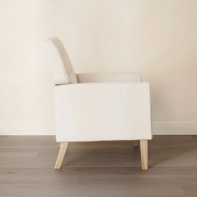 Fauteuil d'appoint capitonné mi-siècle beige / blé / vert avocat / lin gris - Usage unique