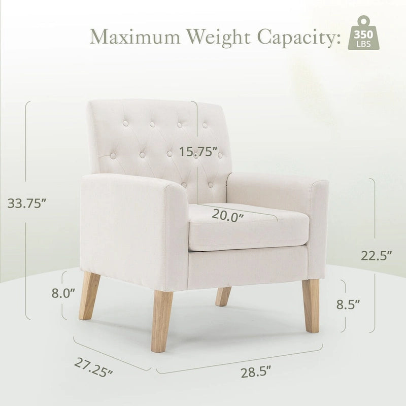 Fauteuil d'appoint capitonné mi-siècle beige / blé / vert avocat / lin gris - Usage unique