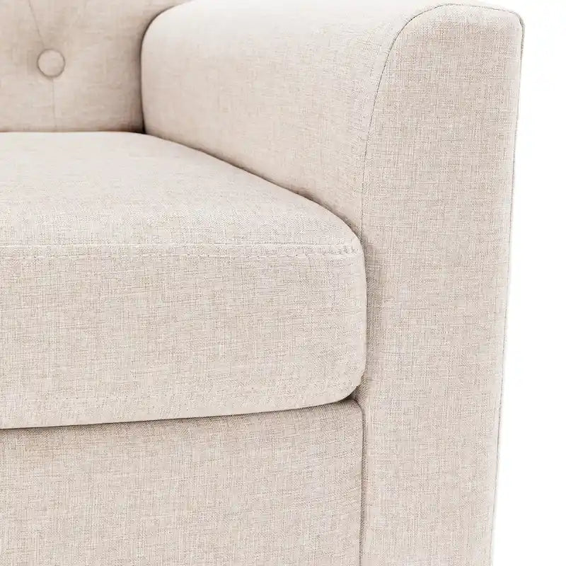 Fauteuil d'appoint capitonné mi-siècle beige / blé / vert avocat / lin gris - Usage unique