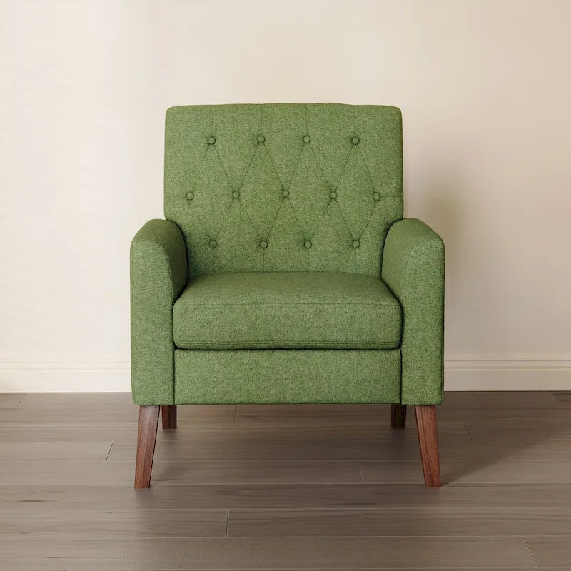 Fauteuil d'appoint capitonné mi-siècle beige / blé / vert avocat / lin gris - Usage unique