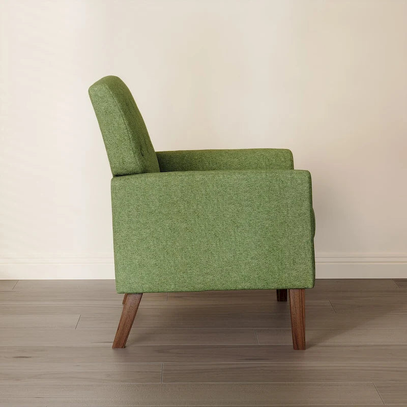 Fauteuil d'appoint capitonné mi-siècle beige / blé / vert avocat / lin gris - Usage unique