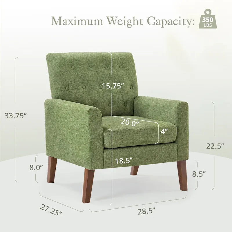 Fauteuil d'appoint capitonné mi-siècle beige / blé / vert avocat / lin gris - Usage unique