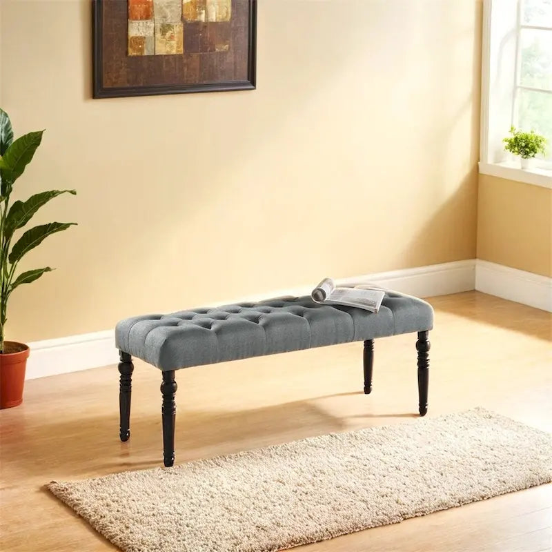 Banc de salle à manger capitonné en tissu violet/bleu/brun clair/gris avec pieds tournés – Convient pour 2 personnes