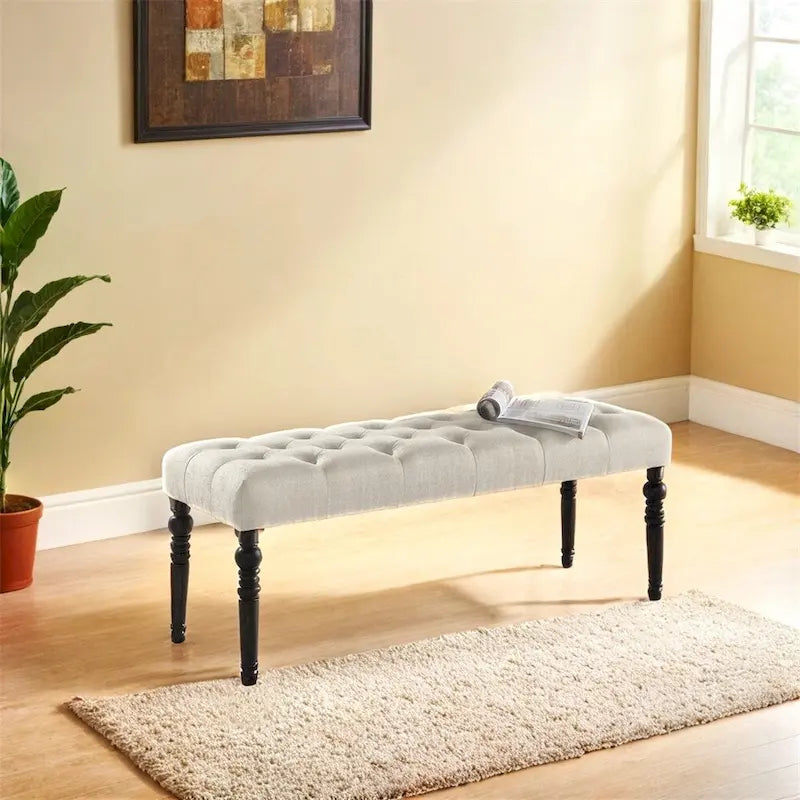 Banc de salle à manger capitonné en tissu violet/bleu/brun clair/gris avec pieds tournés – Convient pour 2 personnes