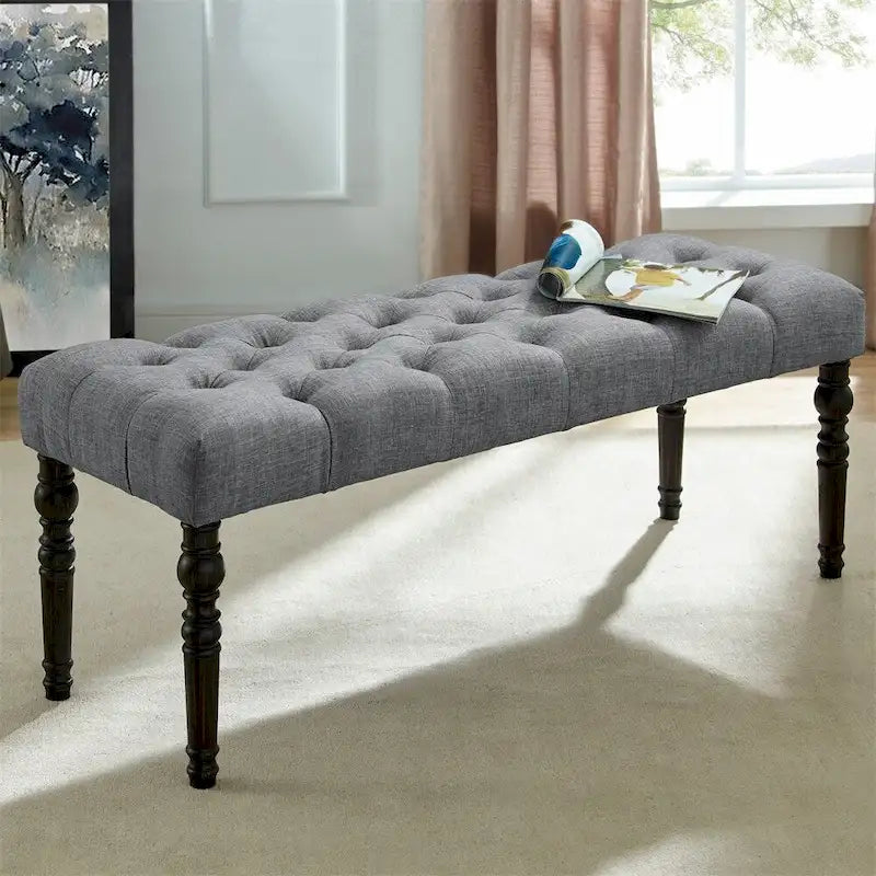 Banc de salle à manger capitonné en tissu violet/bleu/brun clair/gris avec pieds tournés – Convient pour 2 personnes