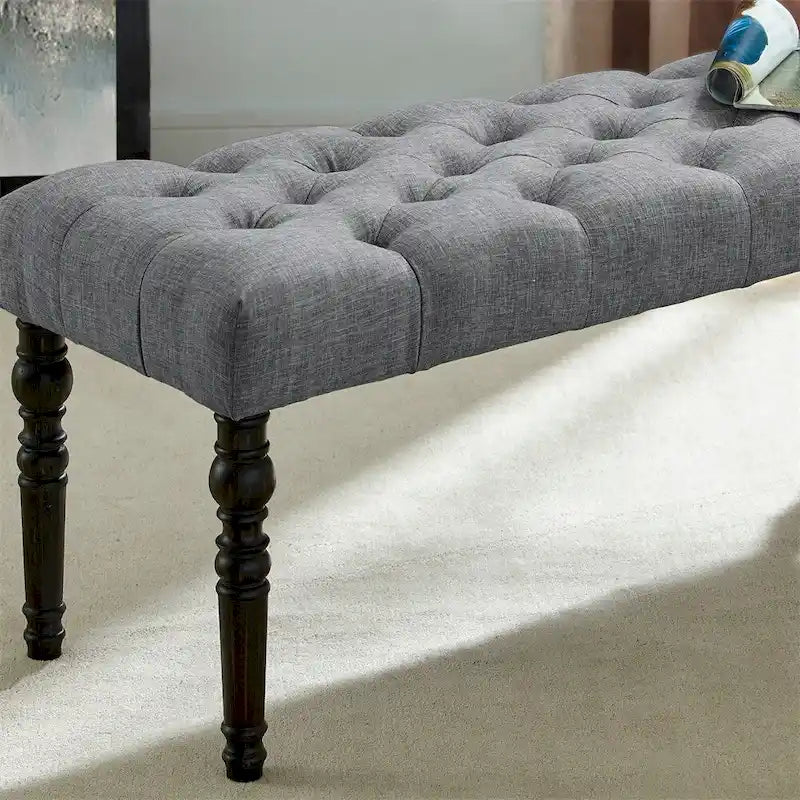 Banc de salle à manger capitonné en tissu violet/bleu/brun clair/gris avec pieds tournés – Convient pour 2 personnes