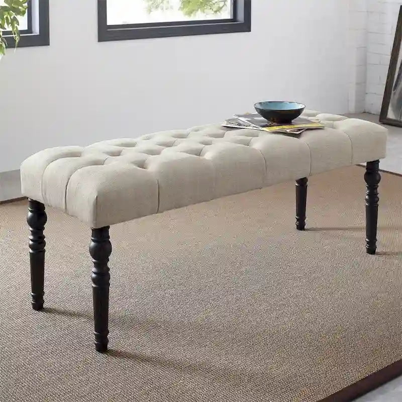 Banc de salle à manger capitonné en tissu violet/bleu/brun clair/gris avec pieds tournés – Convient pour 2 personnes