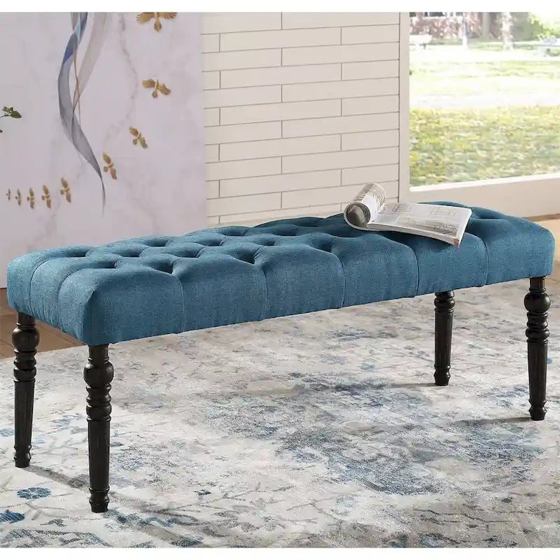 Banc de salle à manger capitonné en tissu violet/bleu/brun clair/gris avec pieds tournés – Convient pour 2 personnes
