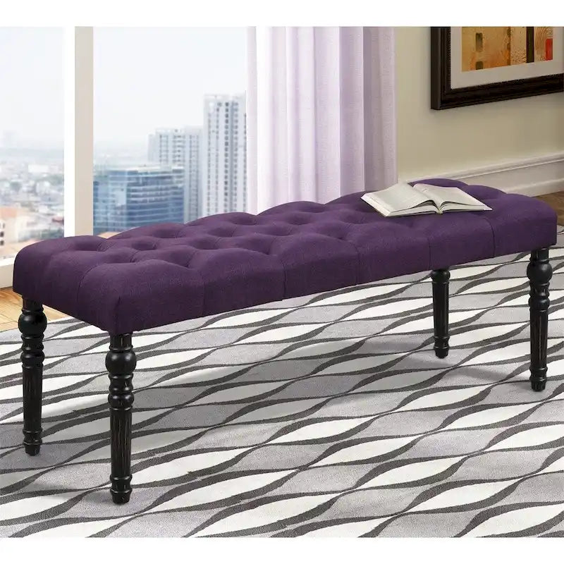 Banc de salle à manger capitonné en tissu violet/bleu/brun clair/gris avec pieds tournés – Convient pour 2 personnes