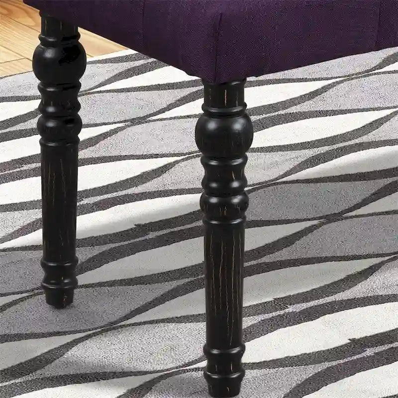 Banc de salle à manger capitonné en tissu violet/bleu/brun clair/gris avec pieds tournés – Convient pour 2 personnes